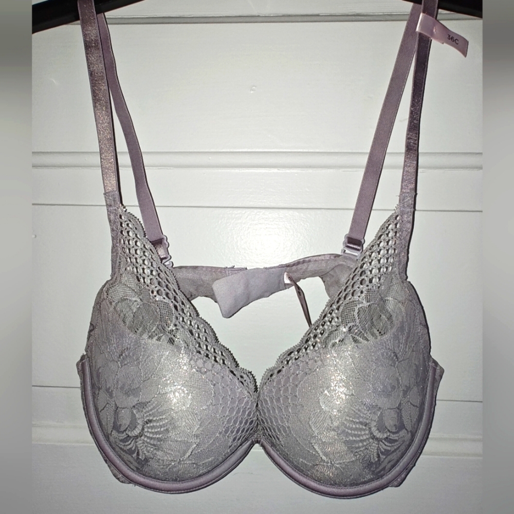 NEW Ambrielle Lace and Silver Shimmer Push up Bra